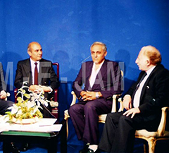 From left to right: Manouk Khodabakhshian ( Sports and Political Commentator), Farhang Farahi ( Scholar and Journalist), Admiral Ahmad Madani, Manouchehr Bibiyan, Manouchehr Omidvar (Political Commentator)