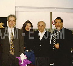 From left to right:  Daryoush Homayoun (Minister of Information in the Shah’s Regime), Shohreh Aghdashlu (Artist), Manouchehr Bibiyan, Habib Momayez